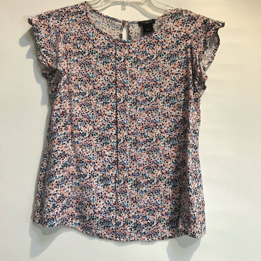 Ann Taylor Blouse Floral Cap Sleeve Top  size 2P